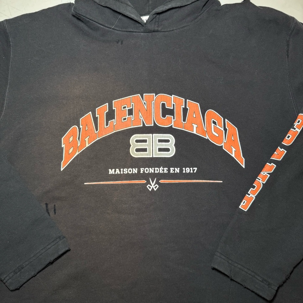 Balenciaga Distressed Printed Cotton-Jersey Hoodie